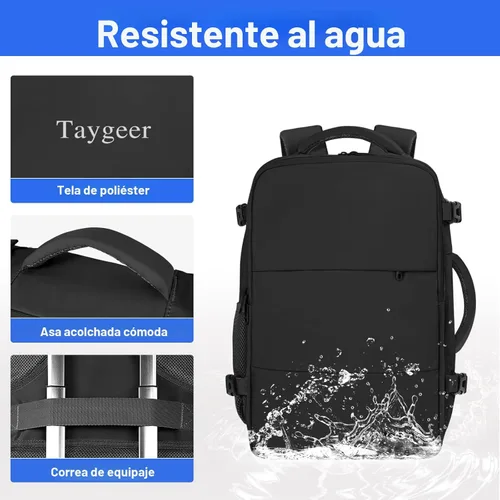 Miniatura 8 de Taygeer Mochila de viaje para laptop para hombres y mujeres, mochila de viaje aprobada por avión con bolsillo para botella de agua, bolsa de Negro