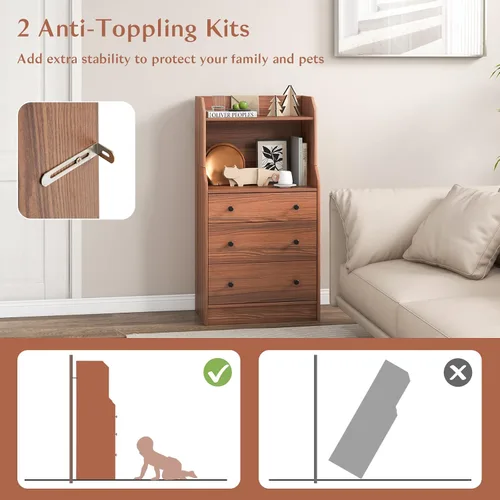 Miniatura 7 de GOFLAME Cómoda de 3 cajones con estante, organizador de almacenamiento moderno de 44 pulgadas de alto con diseño antiinclinación, cómoda
