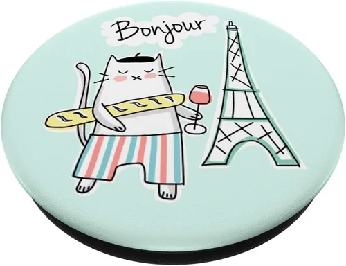Miniatura 2 de Gato francés París viaje menta lindo divertido para adolescentes mujeres – PopSockets agarre y soporte para teléfonos y tabletas