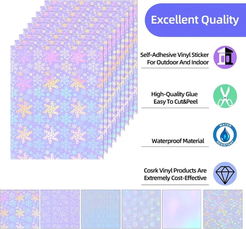 Miniatura 2 de 36 hojas de papel adhesivo holográfico, película laminada de vinilo transparente para calcomanías, impermeable, superposición transparente