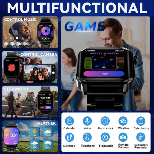 Miniatura 8 de Reloj inteligente para hombres con respuesta/hacer llamadas, pantalla HD de 1.85 pulgadas, reloj rastreador de fitness con resistente al agua, 100