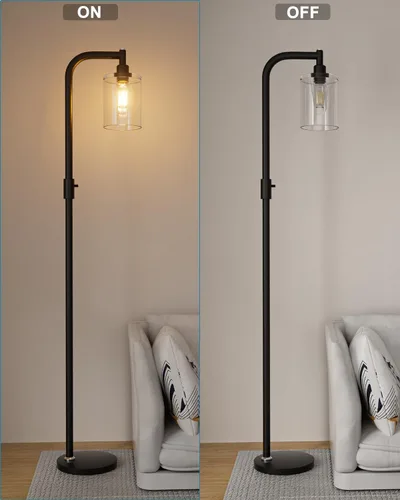 Miniatura 4 de Lightdot Lámpara de pie de vidrio de 63 pulgadas para sala de estar, lámparas altas modernas de pie regulables con pantalla de vidrio transparente