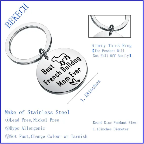 Miniatura 2 de BEKECH Regalos de Bulldog Francés Best French Bulldog Mom Ever Llavero Frenchie para los amantes de los perros