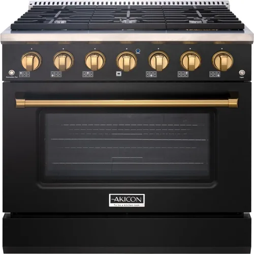 Akicon Cocina de gas de estilo profesional independiente deslizable de 36 pulgadas con horno de 5.2 pies cúbicos, 6 quemadores, ventilador de Blanco