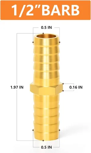 Miniatura 2 de GASHER 20 Piezas Reductor de Púas de Manguera de Latón, 1/2 Pulgada a 1/2 Pulgada (12.7mm) ID de Manguera con 40 Abrazaderas de Manguera, Reductor