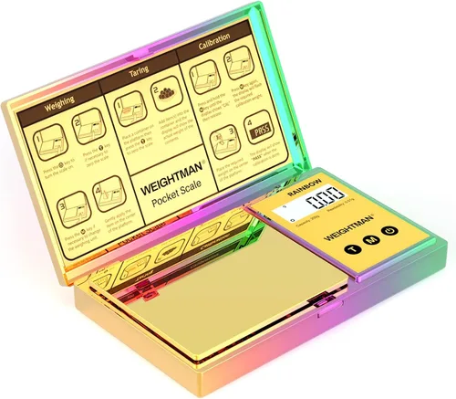 Miniatura 7 de WEIGHTMAN Báscula digital brillante de gramos, 7.05 oz x 0.01, mini báscula cromada arcoíris para alimentos y gramos, báscula de bolsillo con Multi
