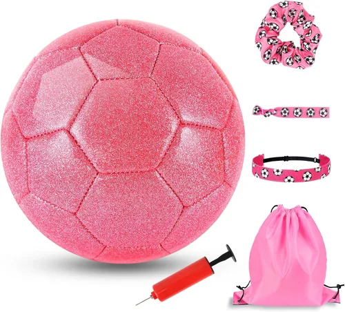 DLUGOPIS Size 4 Pink Glitter Soccer Ball with Air Pump Sets Toddler Soccer Ball Multiple Size for Kids Aged 4-8 8-12 Boys Girls Youth Gifts Outdoor