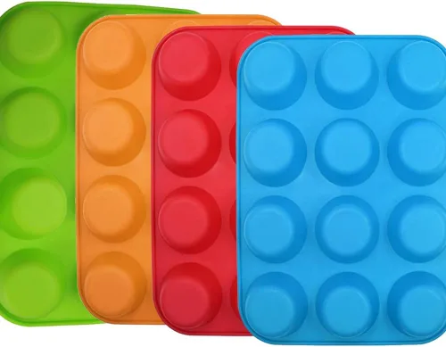 Qtopun Mini molde de silicona para magdalenas, 4 unidades de 24 tazas de molde de silicona para hornear, moldes de silicona para magdalenas para