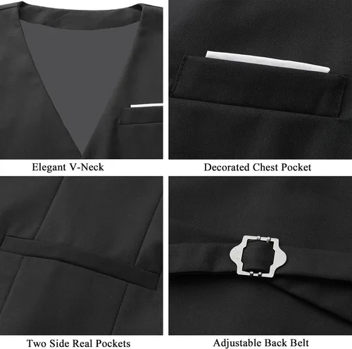 Miniatura 5 de Chaleco formal de negocios para hombre, chaleco ajustado con cuello en V, traje de esmoquin