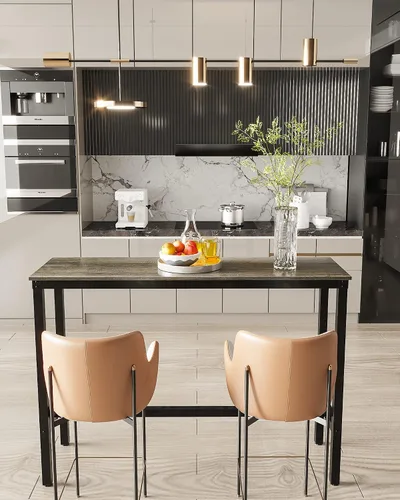 Miniatura 2 de Teraves Mesa de bar, mesa de bar con altura de barra, mesa de altura de mostrador con marco de metal resistente, mesa rectangular alta para cocina