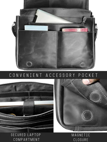 Miniatura 5 de Bolso de mensajero de cuero para hombre, 16 pulgadas, de grano completo, para laptop, vintage, cruzado, oficina, bolso de viaje