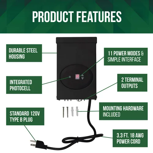 Miniatura 3 de GKOLED Transformador de bajo voltaje de 120 W con certificación ETL con fotocélula y temporizador, 120 V CA a 12 V CA paquete de alimentación