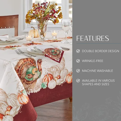 Miniatura 3 de Elrene Home Fashions Mantel de otoño con bordes de pavo y resistente a arrugas, cubierta para mesa de temporada, 152 x 213 cm, rectangular
