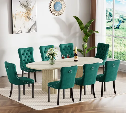 Miniatura 31 de Juego de 4 mesas de comedor extensibles, mesa de comedor ovalada negra y 4 sillas de comedor de terciopelo negro con patas de madera, juego de mesa