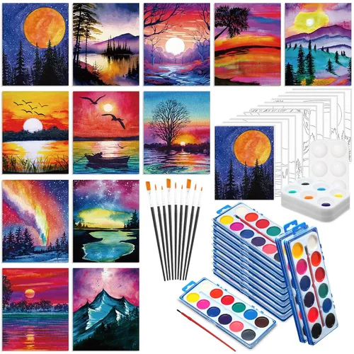 Miniatura 10 de Ctosree 12 juegos de lienzo predibujado para pintar adultos, kit de sorbo y pintura, lienzo preimpreso a granel para Pascua, Día de la Madre