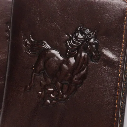 Miniatura 30 de Hombres Cool Eagle Wolf Caballo Totem Cuero Vaca Vertical Cartera Cremallera Multi-tarjeta Titular, Tótem de caballo, Minimalista