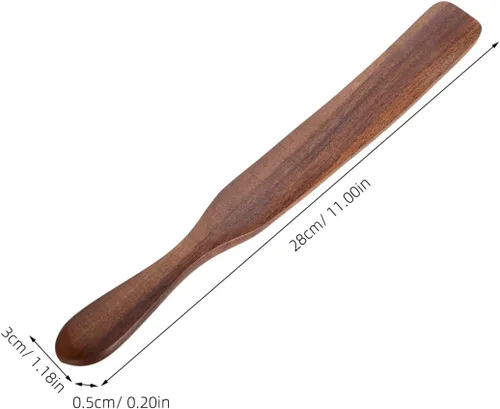 Miniatura 5 de Hemoton Espátula de mango largo de 11.02 pulgadas, utensilio de cocina de madera antiadherente, resistente al calor, herramienta para agitar
