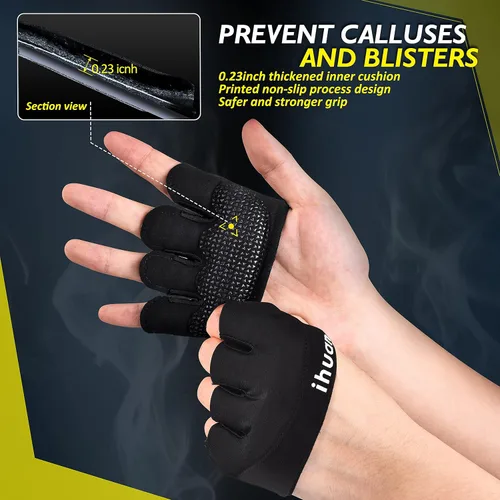 Miniatura 3 de ihuan Nuevos guantes de entrenamiento de gimnasio para levantamiento de pesas para hombres y mujeres, ideales para levantamiento de pesas, Negro