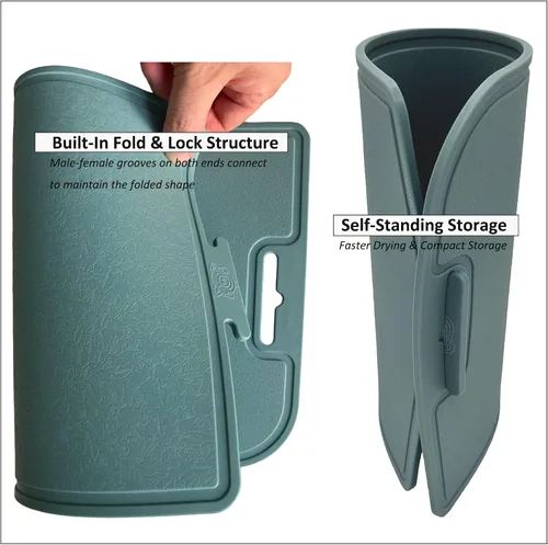 Miniatura 2 de Tabla de Cortar de Silicona Gruesa de Doble Cara Fabricada en Corea 14.3" x 9.7" Diseño Plegable Ranura Antigoteo Mango con Agarre Apta para Menta