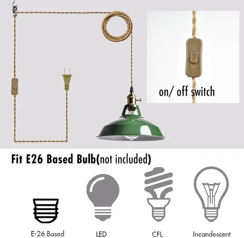 Miniatura 7 de YUBOLE Lámpara Colgante Verde Moderna con Enchufe, Iluminación Colgante Swag de Macarons para Cocina, Pantalla de Granero de Metal con Interruptor