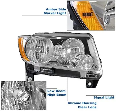 Miniatura 2 de Faros delanteros de repuesto cromados compatibles con Jeep Grand Cherokee 2011-2013/2011-2017 Compass
