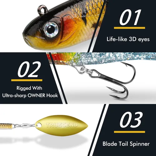 Miniatura 3 de TRUSCEND Shadtale Easy Catch Soft Fishing Lures with BKK Hooks - Trembly Sinking and Vibrating Swim for More Bites, Pre-Rigged Swimbaits for Bass