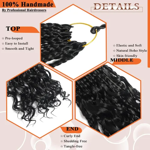 Miniatura 4 de Flagship 9 Paquetes Goddess Box Braids Cabello de Ganchillo para Mujeres Negras - 10 Pulgadas Pre-enrollado con Puntas Rizadas, Estilo Bohemio