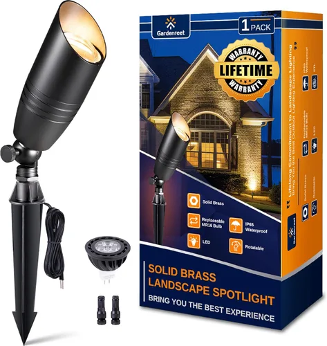Miniatura 16 de Gardenreet Focos de paisaje de bajo voltaje - Luz superior LED de latón 12V para exterior, luces focales cableadas IP65 impermeables, enfoque