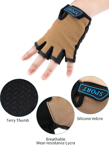 Miniatura 5 de Boao 3 pares de guantes de medio dedo para niños guantes de deporte antideslizantes de gel para niños Ciclismo de montar en bicicleta azul gris