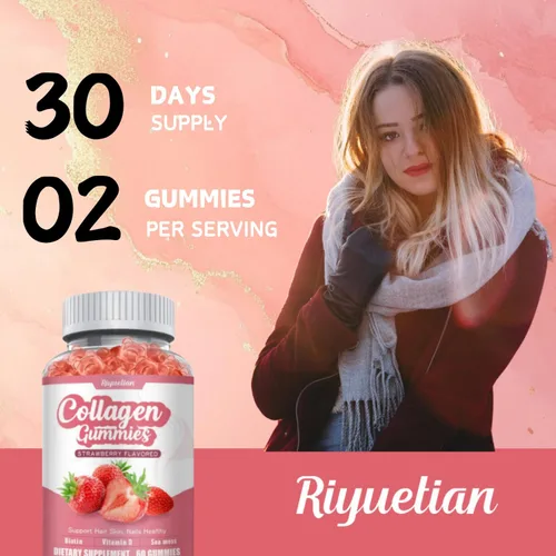 Miniatura 4 de Gomitas de colágeno con vitamina C, zinc y biotina, suplemento de belleza con sabor a fresa, suplemento de péptidos de colágeno hidrolizados