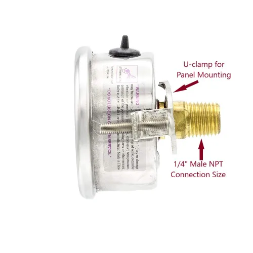 Miniatura 2 de PIC Gauges 203L-204A Manómetro relleno de glicerina con abrazadera en U con carcasa SS/bisel, internos de latón, lente de PC, dial de 2 pulgadas