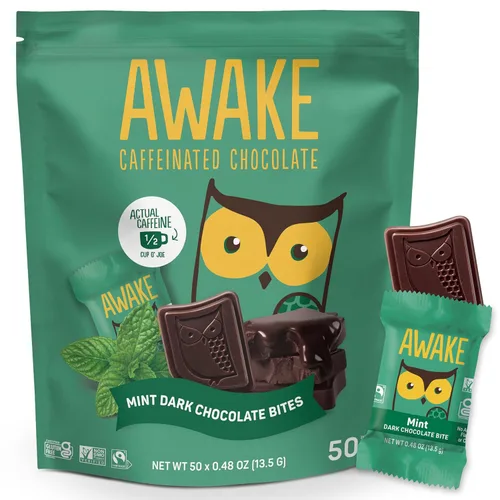 Miniatura 15 de AWAKE - Bocaditos de chocolate con cafeína - Chocolate con leche crujiente, 50 piezas - 50 mg de cafeína - Dulces envueltos individualmente
