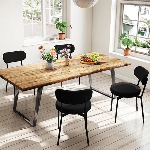 Miniatura 12 de KROFEM Juego de 2 sillas de comedor, sillas modernas de ratán para la cocina, diseño moderno de mediados de siglo, estructura de cromo pulido, Negro