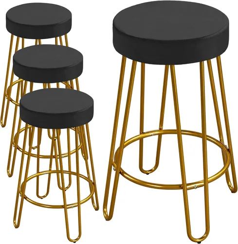 Miniatura 14 de Yaheetech Juego de 2 taburetes de bar, taburetes redondos de terciopelo, sillas de bar de altura de mostrador sin respaldo con patas doradas