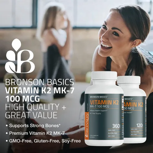 Miniatura 3 de Bronson Vitamina K2 MK-7 100 MCG, K2 como menaquinona MK7, soporte óseo sin OMG, 120 tabletas