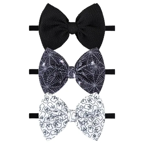 YanJie Lazos de Halloween para bebés y niñas, diademas elásticas de nailon para niñas pequeñas, lazos para el pelo de araña, accesorios de Halloween