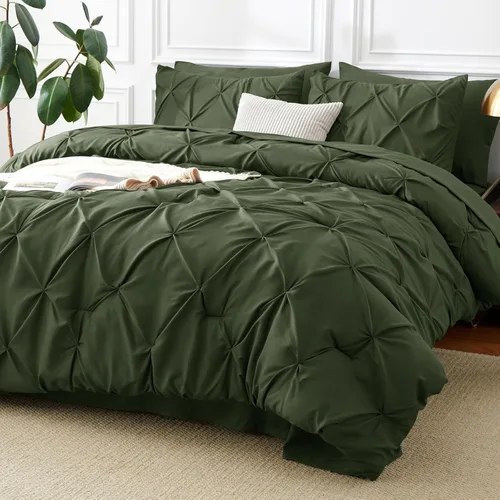 Miniatura 25 de CozyLux - Juego de ropa de cama con pliegues plisados de 7 piezas en una bolsa; edredón tamaño King para todas las estaciones, sábanas, fundas