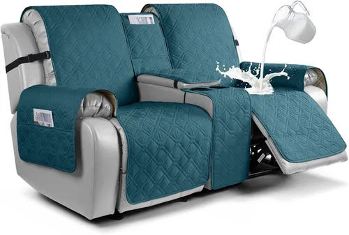 Miniatura 14 de VANSOFY Funda para Sofá de Dos Plazas Reclinable con Consola 100% Impermeable Fundas de Sofá Antideslizantes Funda de Sofá Reclinable Dividida Azuree