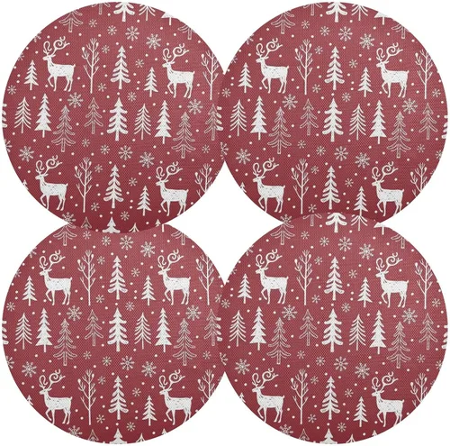 Miniatura 2 de White Deer Pine Trees Red Place Mat, Non Slip Non Slip Heat Resistant Placemats for Kitchen one sizex1