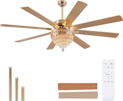 Miniatura 17 de Ventilador de Techo de Cristal Fandelier con Luces - 52" Ventilador Moderno para Exteriores con Control Remoto, Motor AC Silencioso, Iluminación