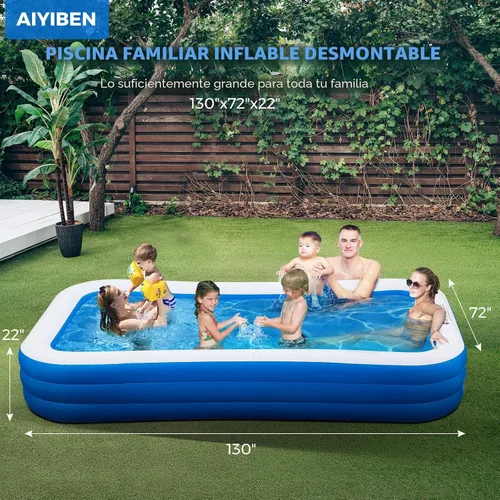 Miniatura 3 de Piscina inflable con luces de piscina, 130 x 72 x 22 pulgadas, piscina familiar inflable grande de tamaño completo, fiesta acuática de verano, al