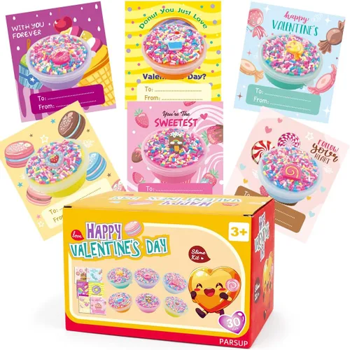 PARSUP 30 tarjetas de San Valentín con slime para niños, tarjetas del día de San Valentín para intercambio de aula, regalos de fiesta del día de San