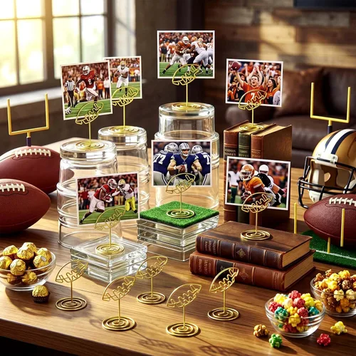Miniatura 4 de Leinuosen 30 Pcs Football Gold Photo Holders - Mini Wire Table Number Stands, Sports Theme Picture Clips for Centerpieces, Place Cards & Football