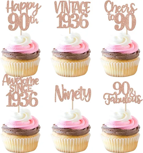 Miniatura 16 de Rsstarxi Paquete de 24 adornos para cupcakes vintage 2019 con purpurina negra para 5º cumpleaños, saludos a 5, cinco, 5, 5 fabulosos para cupcakes