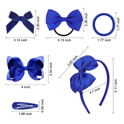 Miniatura 7 de DEEKA Juego de 15 accesorios para el cabello, color azul real, lazos para el cabello, clips, diadema, lazos para niñas pequeñas y escolares