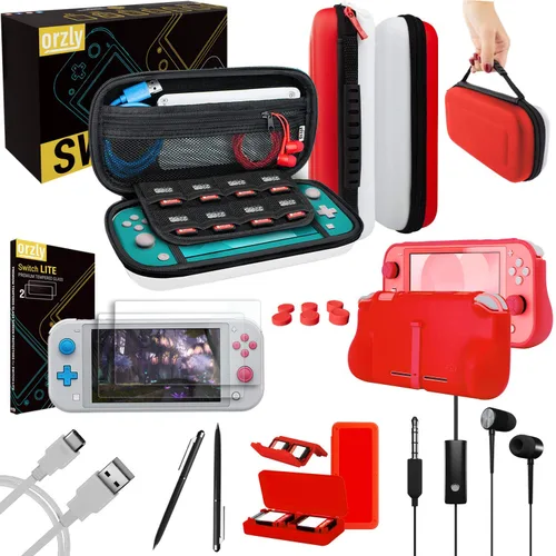 Miniatura 12 de Orzly Accessories Bundle Compatible for use with Nintendo Switch Lite - Protective Case & Screen Protector, USB Cable, Games Holder, Grip Case, Coral
