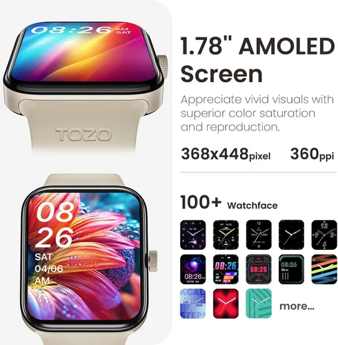 Miniatura 2 de TOZO AMOLED S4 AcuFit One - Reloj inteligente de 1.78 pulgadas, pantalla ultra clara para hombres y mujeres, monitor de actividad física