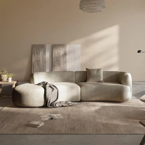 Miniatura 18 de Acanva - Sofá seccional curvo moderno para sala de estar, sofá modular de tela bouclé minimalista y cómodo para apartamento, oficina en casa, 114
