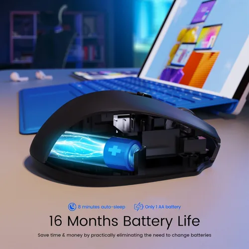 Miniatura 6 de HOTWEEMS Ratón inalámbrico, D-09 Ratón inalámbrico USB para laptop, Ergo Grips, Lightspeed 5 niveles 2400 DPI, batería de 16 meses, portátil