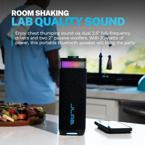 Miniatura 2 de JLab JBuds Party - Altavoz Bluetooth Portátil, 2 Controladores de Rango Completo + 2 Woofers Pasivos, IP56 Resistente al Agua, 12 Horas